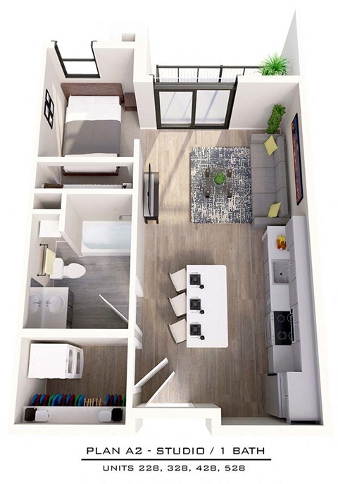 Floor plan for studio, 1 bath, 537 sqft